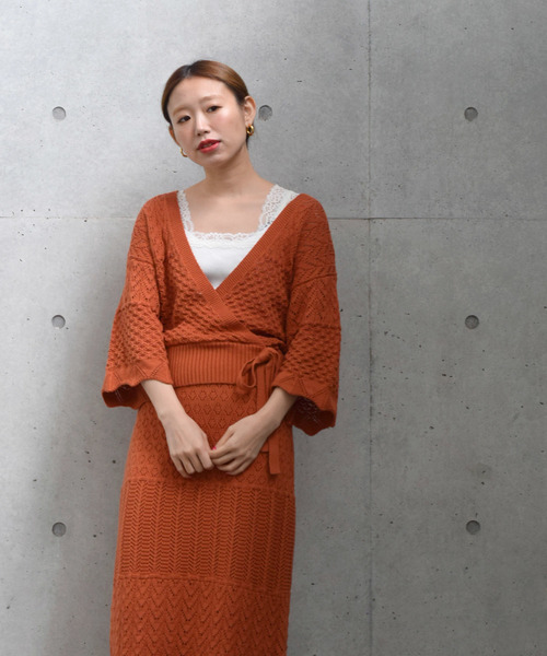 w closet（ダブルクローゼット）の「パネル柄透かし編みロングスカート（スカート・レディース・ホワイト/オレンジ系その他/ライトベージュ・FREE）」の5枚目の写真