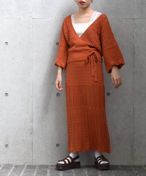 w closet（ダブルクローゼット）の「パネル柄透かし編みロングスカート（スカート・レディース・ホワイト/オレンジ系その他/ライトベージュ・FREE）」の18枚目の写真