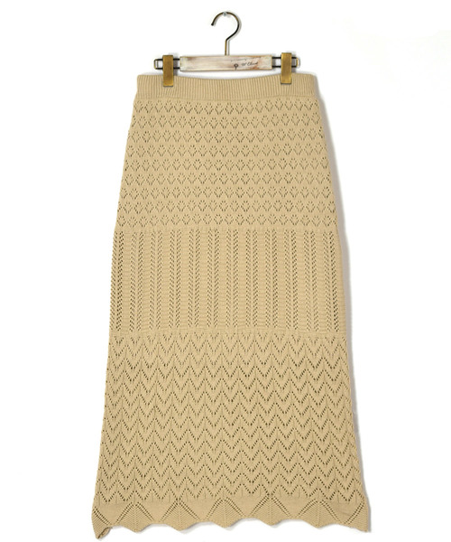 w closet（ダブルクローゼット）の「パネル柄透かし編みロングスカート（スカート・レディース・ホワイト/オレンジ系その他/ライトベージュ・FREE）」の16枚目の写真