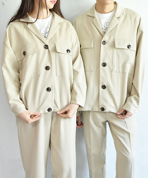 PairPair（ペアペア）の「両胸ポケットとろみゆるジャケット/セットアップ可（テーラードジャケット・メンズ・ライトベージュ・FREE）」の3枚目の写真