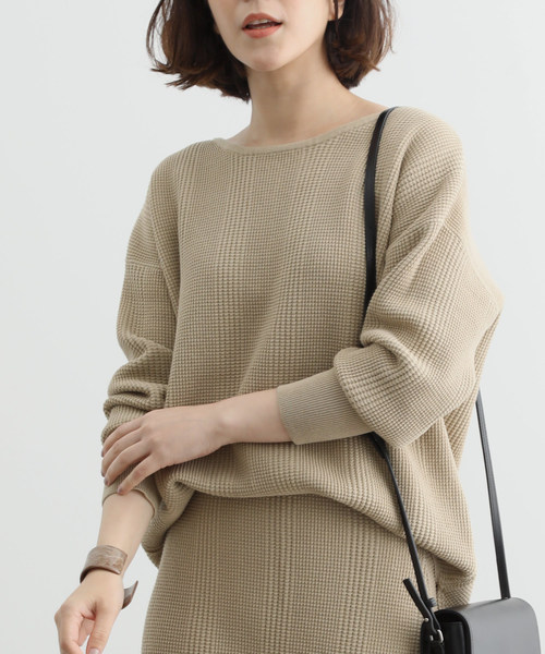 SALON adam et rope'(サロン アダム エ ロペ)の「【セットアップ対応】MIXワッフルプルオーバー(Tシャツ/カットソー・レディース・オフホワイト/グリーン/ベージュ・FREE)」の1枚目の写真