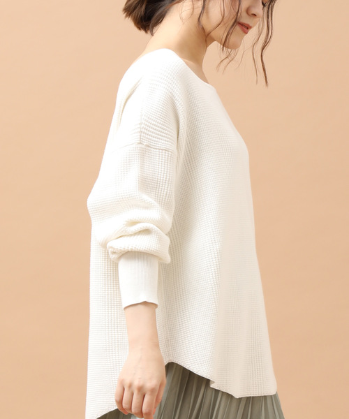 SALON adam et rope'(サロン アダム エ ロペ)の「【セットアップ対応】MIXワッフルプルオーバー(Tシャツ/カットソー・レディース・オフホワイト/グリーン/ベージュ・FREE)」の2枚目の写真