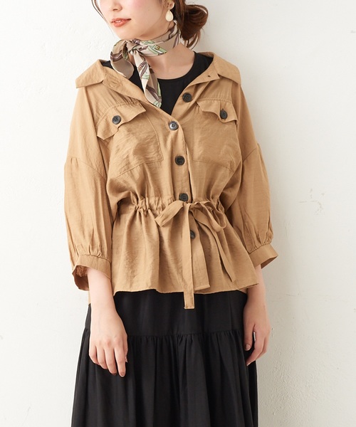 natural couture（ナチュラルクチュール）の「ドロストサファリシャツ（シャツ/ブラウス・レディース・ベージュ/オフホワイト/レンガ・FREE）」の3枚目の写真