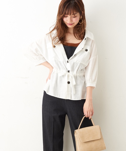 natural couture（ナチュラルクチュール）の「ドロストサファリシャツ（シャツ/ブラウス・レディース・ベージュ/オフホワイト/レンガ・FREE）」の7枚目の写真