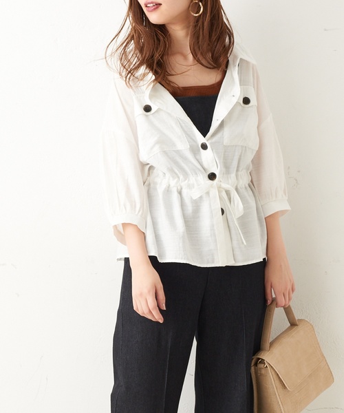 natural couture（ナチュラルクチュール）の「ドロストサファリシャツ（シャツ/ブラウス・レディース・ベージュ/オフホワイト/レンガ・FREE）」の18枚目の写真