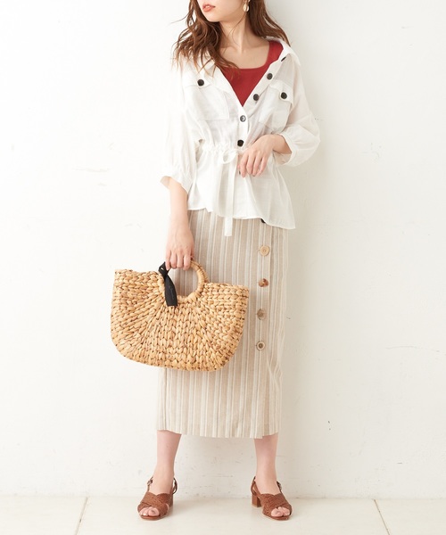 natural couture（ナチュラルクチュール）の「ドロストサファリシャツ（シャツ/ブラウス・レディース・ベージュ/オフホワイト/レンガ・FREE）」の15枚目の写真