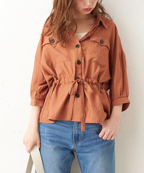 natural couture（ナチュラルクチュール）の「ドロストサファリシャツ（シャツ/ブラウス・レディース・ベージュ/オフホワイト/レンガ・FREE）」の19枚目の写真