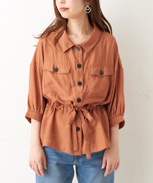 natural couture（ナチュラルクチュール）の「ドロストサファリシャツ（シャツ/ブラウス・レディース・ベージュ/オフホワイト/レンガ・FREE）」の13枚目の写真