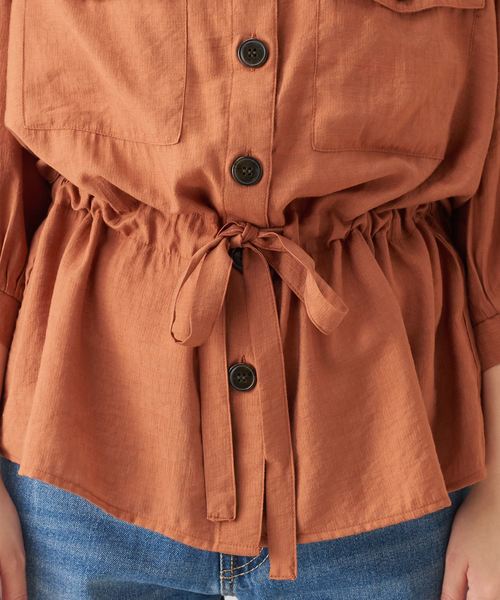 natural couture（ナチュラルクチュール）の「ドロストサファリシャツ（シャツ/ブラウス・レディース・ベージュ/オフホワイト/レンガ・FREE）」の6枚目の写真