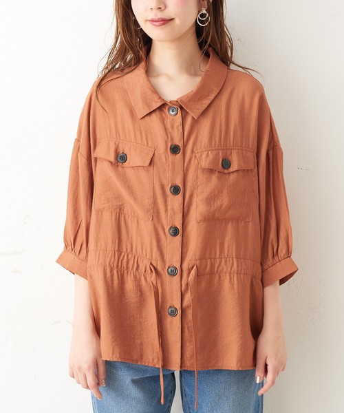 natural couture（ナチュラルクチュール）の「ドロストサファリシャツ（シャツ/ブラウス・レディース・ベージュ/オフホワイト/レンガ・FREE）」の17枚目の写真