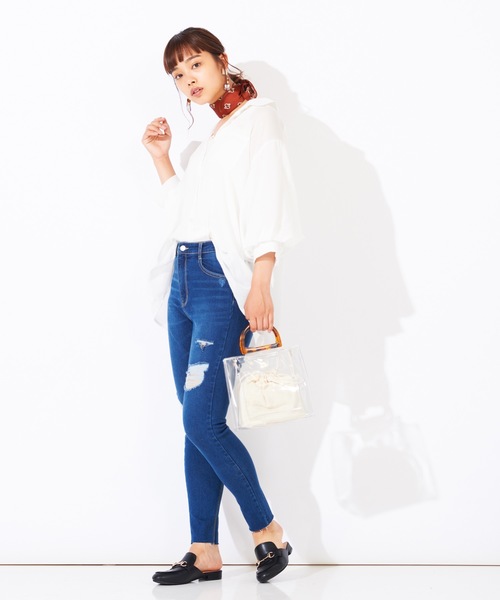 WEGO（ウィゴー）の「WEGO/デイリーハイウエストクラッシュスキニーパンツ（デニムパンツ・レディース・ブラック/インディゴブルー/ダークインディゴブルー・SMALL/MEDIUM/LARGE）」の5枚目の写真