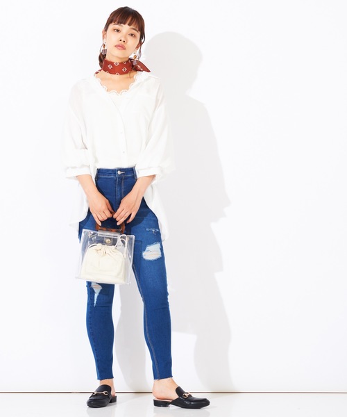 WEGO（ウィゴー）の「WEGO/デイリーハイウエストクラッシュスキニーパンツ（デニムパンツ・レディース・ブラック/インディゴブルー/ダークインディゴブルー・SMALL/MEDIUM/LARGE）」の6枚目の写真