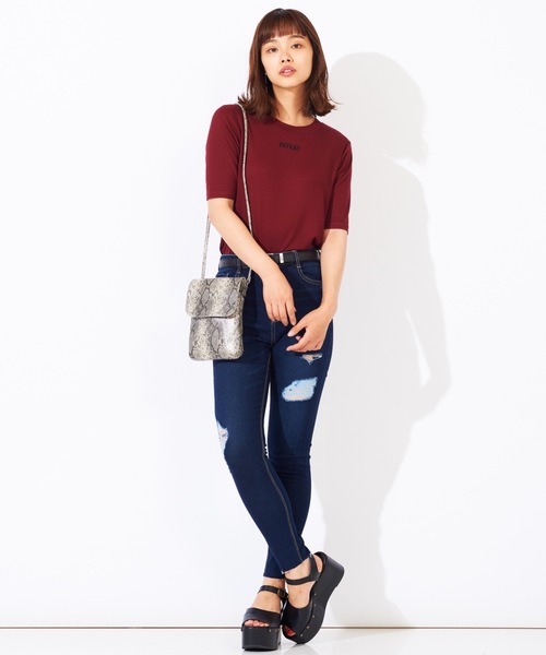 WEGO（ウィゴー）の「WEGO/デイリーハイウエストクラッシュスキニーパンツ（デニムパンツ・レディース・ブラック/インディゴブルー/ダークインディゴブルー・SMALL/MEDIUM/LARGE）」の8枚目の写真