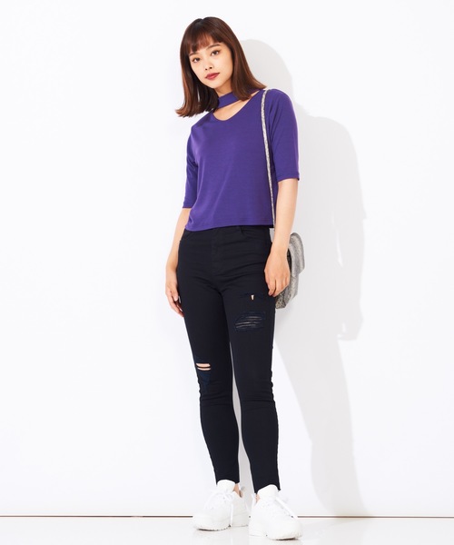 WEGO（ウィゴー）の「WEGO/デイリーハイウエストクラッシュスキニーパンツ（デニムパンツ・レディース・ブラック/インディゴブルー/ダークインディゴブルー・SMALL/MEDIUM/LARGE）」の10枚目の写真