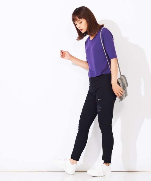 WEGO（ウィゴー）の「WEGO/デイリーハイウエストクラッシュスキニーパンツ（デニムパンツ・レディース・ブラック/インディゴブルー/ダークインディゴブルー・SMALL/MEDIUM/LARGE）」の11枚目の写真