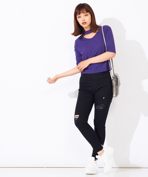 WEGO（ウィゴー）の「WEGO/デイリーハイウエストクラッシュスキニーパンツ（デニムパンツ・レディース・ブラック/インディゴブルー/ダークインディゴブルー・SMALL/MEDIUM/LARGE）」の12枚目の写真