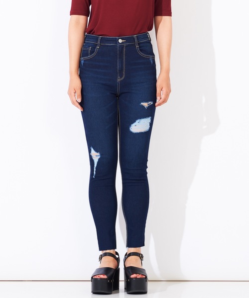 WEGO（ウィゴー）の「WEGO/デイリーハイウエストクラッシュスキニーパンツ（デニムパンツ・レディース・ブラック/インディゴブルー/ダークインディゴブルー・SMALL/MEDIUM/LARGE）」の13枚目の写真