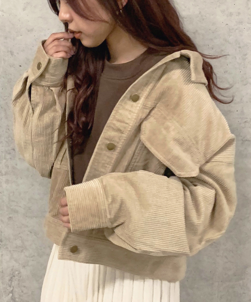 apres jour mignon（アプレジュールミニョン）の「コーデュロイポケットブルゾン【ZOZOTOWN限定アイテム】（ブルゾン・レディース・ダークブラウン/ベージュ/アイボリー・フリー）」の3枚目の写真