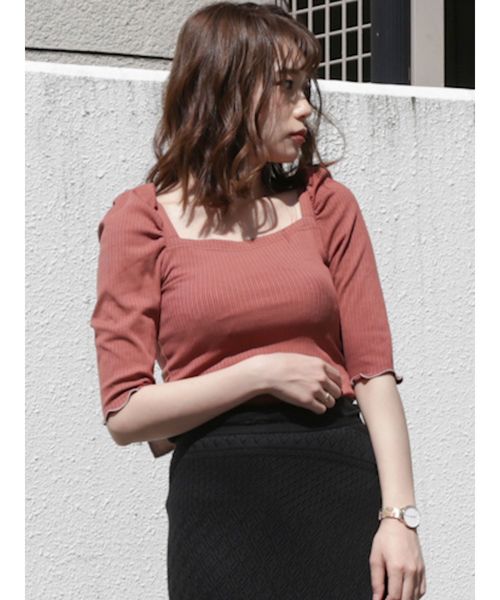 dazzlin（ダズリン）の「バックリボンパワショル5分袖トップス（Tシャツ/カットソー・レディース・ブルー/ミント/ブラック/オフホワイト/ブラウン/モカ/ネイビー・FREE）」の4枚目の写真