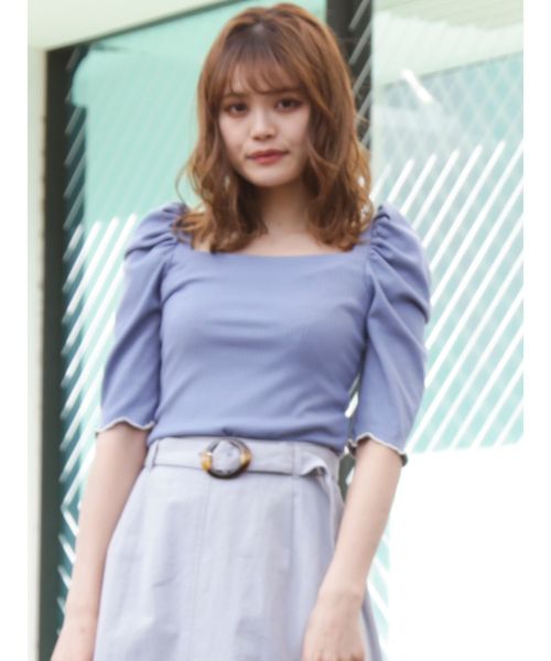 dazzlin（ダズリン）の「バックリボンパワショル5分袖トップス（Tシャツ/カットソー・レディース・ブルー/ミント/ブラック/オフホワイト/ブラウン/モカ/ネイビー・FREE）」の7枚目の写真