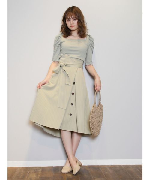 dazzlin（ダズリン）の「バックリボンパワショル5分袖トップス（Tシャツ/カットソー・レディース・ブルー/ミント/ブラック/オフホワイト/ブラウン/モカ/ネイビー・FREE）」の9枚目の写真