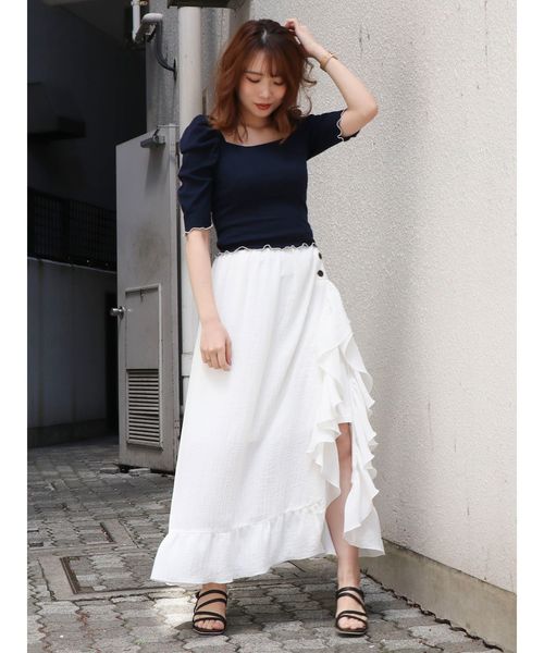 dazzlin（ダズリン）の「バックリボンパワショル5分袖トップス（Tシャツ/カットソー・レディース・ブルー/ミント/ブラック/オフホワイト/ブラウン/モカ/ネイビー・FREE）」の15枚目の写真