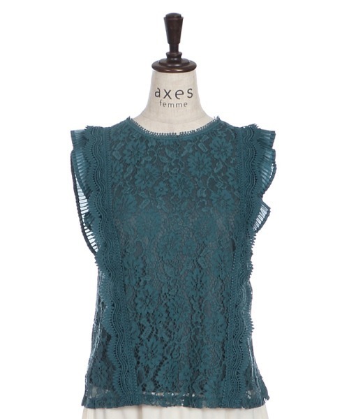 axes femme（アクシーズファム）の「プリーツ×レースブラウスＰＯ（シャツ/ブラウス・レディース・ホワイト/ブラック/ブルーグリーン・MEDIUM）」の4枚目の写真