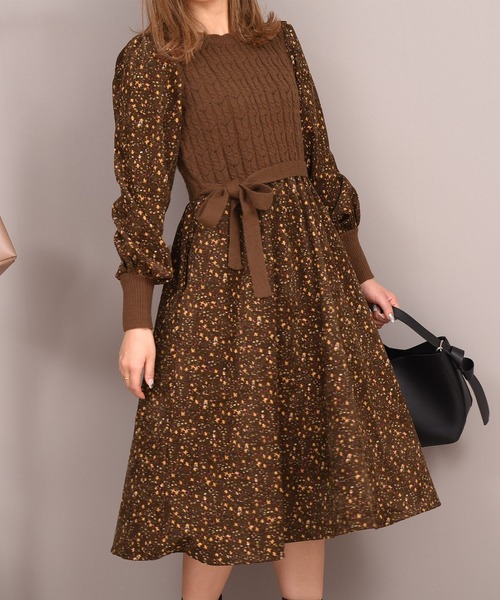 セール レディース 小花柄ぽわん袖の異素材mixドッキングワンピ ワンピース Day Closet デイ クローゼット のファッション通販 Zozotown