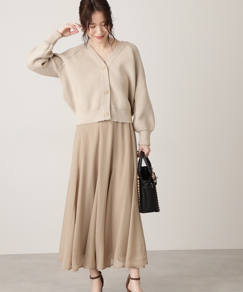 N.（N. Natural Beauty Basic）（エヌエヌナチュラルビューティーベーシック）の「ニットカーデシフォンスカートセットアップ（ワンピース・レディース・グレー/ホワイト/ブルー・MEDIUM）」の12枚目の写真