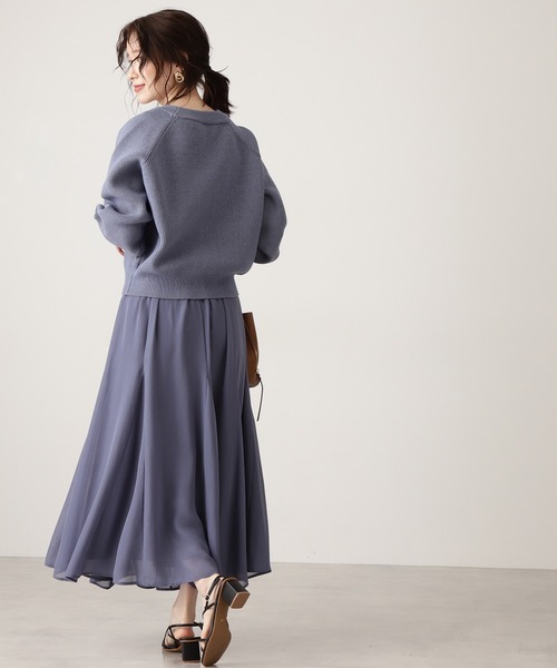 N.（N. Natural Beauty Basic）（エヌエヌナチュラルビューティーベーシック）の「ニットカーデシフォンスカートセットアップ（ワンピース・レディース・グレー/ホワイト/ブルー・MEDIUM）」の7枚目の写真