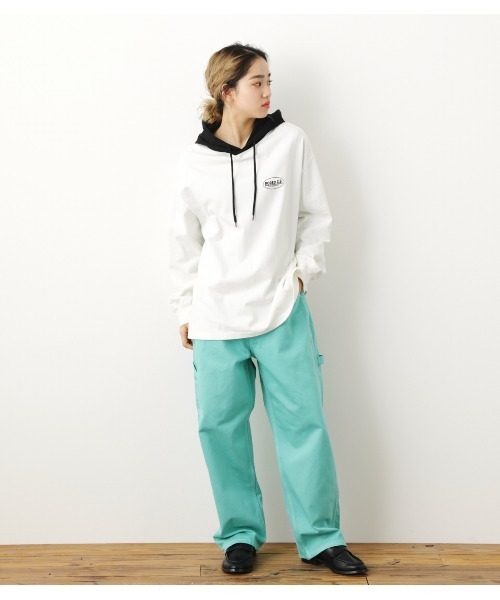 RODEO CROWNS WIDE BOWL（ロデオクラウンズワイドボウル）の「バイカラーフードL/STシャツ（Tシャツ/カットソー・レディース・グレー×ホワイト/オフホワイト/ブラック・FREE）」の6枚目の写真