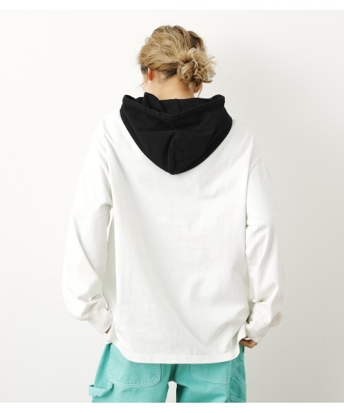 RODEO CROWNS WIDE BOWL（ロデオクラウンズワイドボウル）の「バイカラーフードL/STシャツ（Tシャツ/カットソー・レディース・グレー×ホワイト/オフホワイト/ブラック・FREE）」の8枚目の写真