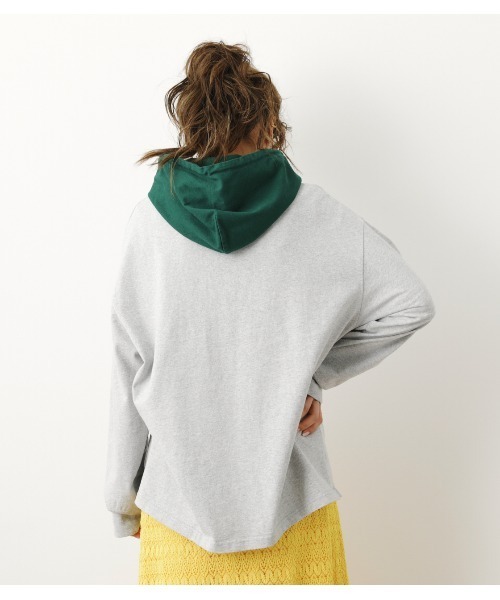 RODEO CROWNS WIDE BOWL（ロデオクラウンズワイドボウル）の「バイカラーフードL/STシャツ（Tシャツ/カットソー・レディース・グレー×ホワイト/オフホワイト/ブラック・FREE）」の22枚目の写真