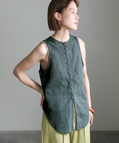 select MOCA(セレクトモカ)の「2WAYリネンブレンドノースリーブトップス(シャツ/ブラウス・レディース・サンドベージュ/ブルーグリーン/ターメリック・FREE)」の2枚目の写真