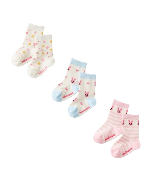 MIKI HOUSE(ミキハウス)の「ソックスパック 3足セット(11-17cm)(ソックス/靴下・キッズ・ホワイト/ピンク/ブルー/マルチ・13-15cm/11-13cm/15-17cm)」の2枚目の写真