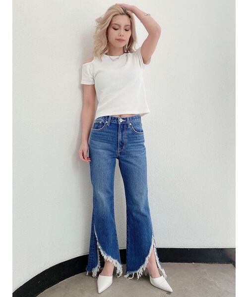 GYDA（ジェイダ）の「HEMフリンジストレートデニムパンツ（デニムパンツ・レディース・ブルー/ライトブルー・X-SMALL/SMALL/MEDIUM）」の4枚目の写真