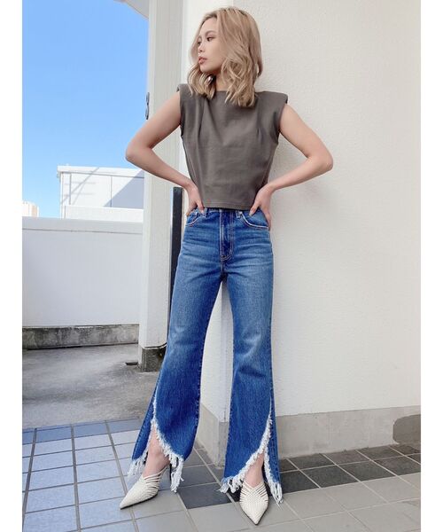 GYDA（ジェイダ）の「HEMフリンジストレートデニムパンツ（デニムパンツ・レディース・ブルー/ライトブルー・X-SMALL/SMALL/MEDIUM）」の6枚目の写真