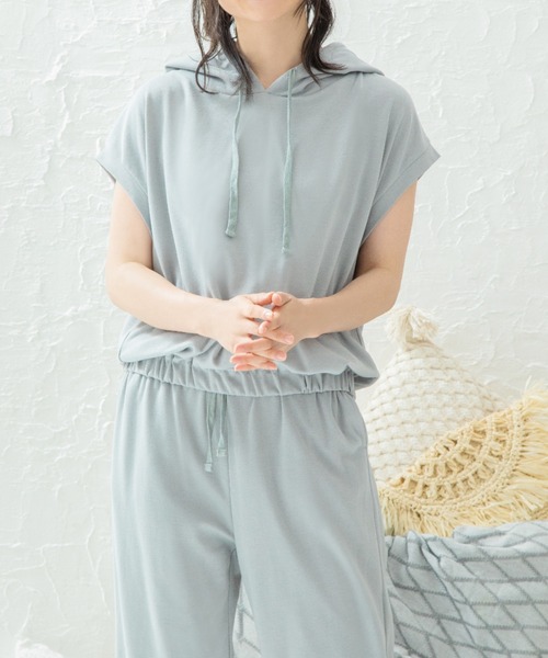Mysa&Liina（ミーサリーナ）の「【ルームウェア】ノースリパーカー×パンツセット（ルームウェア/パジャマ・レディース・ブラック/ベージュ/チャコールグレー/ピンクベージュ/サックスブルー・M/L）」の7枚目の写真