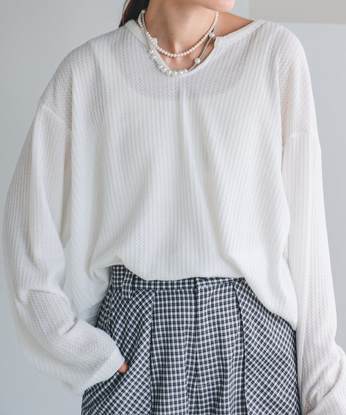 chuclla(チュクラ)の「【chuclla】【2021/AW】Waffle cloth pullover chw1474(Tシャツ/カットソー・レディース・ホワイト/ブラック/グレー・S/M/L)」の2枚目の写真