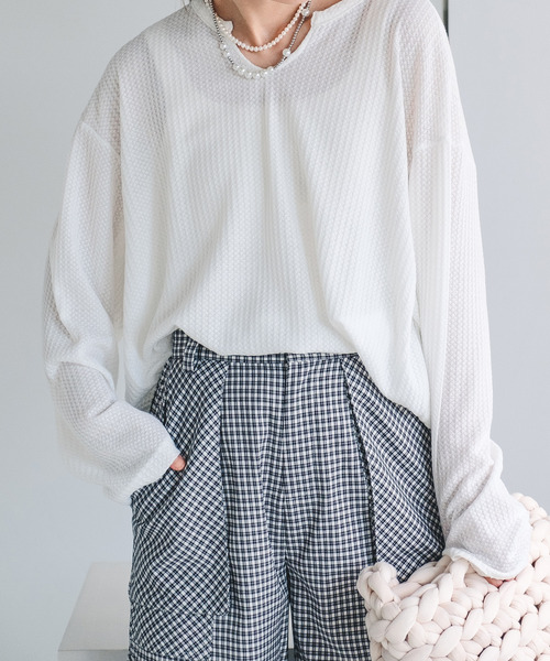 chuclla(チュクラ)の「【chuclla】【2021/AW】Waffle cloth pullover chw1474(Tシャツ/カットソー・レディース・ホワイト/ブラック/グレー・S/M/L)」の12枚目の写真