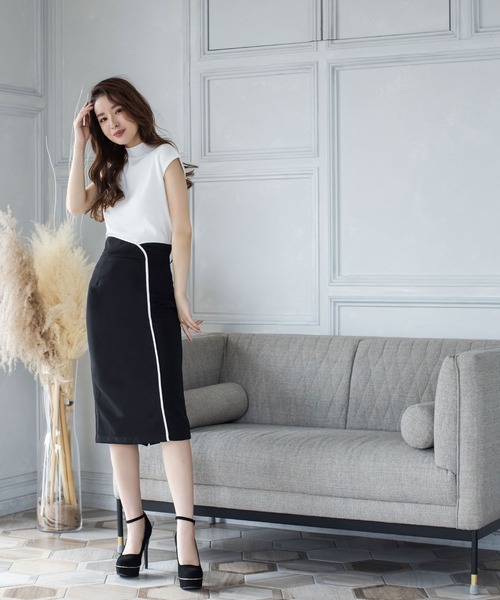 Julia Boutique（ジュリアブティック）の「リングベルト付きパイピングラップ風タイトスカート/21084（スカート・レディース・ブラック/ベージュ/ホワイト・ONE）」の7枚目の写真