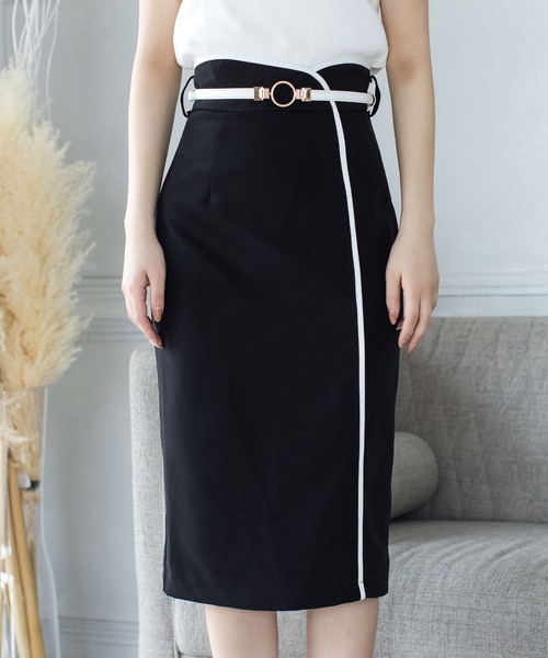 Julia Boutique（ジュリアブティック）の「リングベルト付きパイピングラップ風タイトスカート/21084（スカート・レディース・ブラック/ベージュ/ホワイト・ONE）」の10枚目の写真