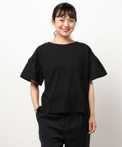 Samansa Mos2 blue（サマンサモスモスブルー）の「袖レースカットソー（Tシャツ/カットソー・レディース・ブラック/オフホワイト/ミント・ﾌﾘ-）」の2枚目の写真