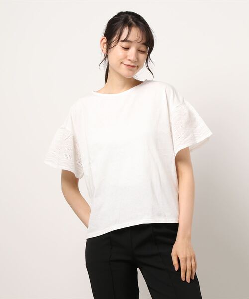 Samansa Mos2 blue（サマンサモスモスブルー）の「袖レースカットソー（Tシャツ/カットソー・レディース・ブラック/オフホワイト/ミント・ﾌﾘ-）」の6枚目の写真