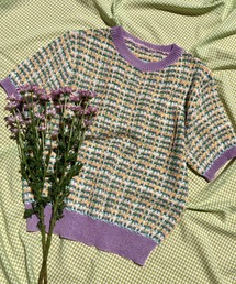 WC（ダブル シー）の「カラフルチェック半袖ニット（ニット/セーター）」