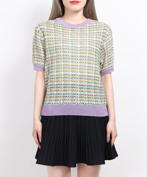 WC(ダブル シー)の「カラフルチェック半袖ニット(ニット/セーター・レディース・パープル/ピンク・FREE)」の3枚目の写真