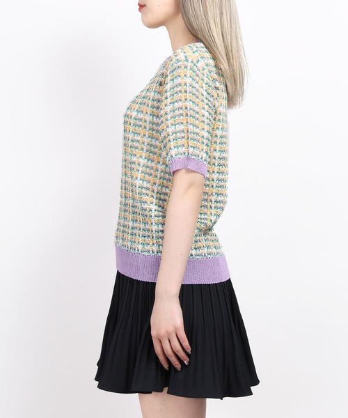 WC(ダブル シー)の「カラフルチェック半袖ニット(ニット/セーター・レディース・パープル/ピンク・FREE)」の6枚目の写真