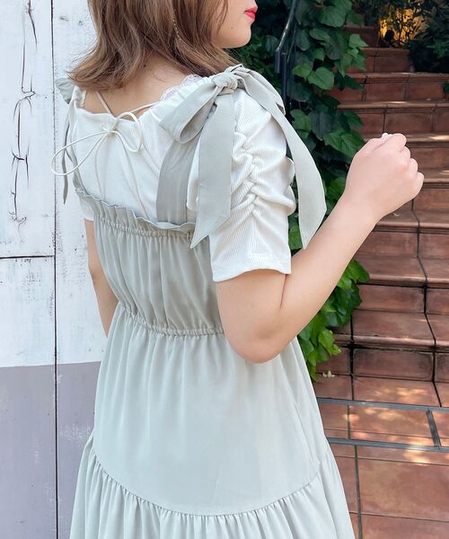 MAJESTIC LEGON（マジェスティックレゴン）の「ショルダーリボンキャミワンピ（ワンピース・レディース・ライトグリーン/ブラック系その他/ブラック・SMALL/MEDIUM）」の11枚目の写真