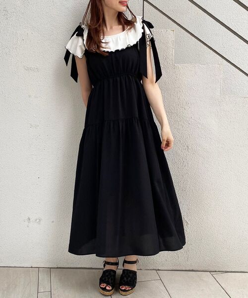 MAJESTIC LEGON（マジェスティックレゴン）の「ショルダーリボンキャミワンピ（ワンピース・レディース・ライトグリーン/ブラック系その他/ブラック・SMALL/MEDIUM）」の13枚目の写真