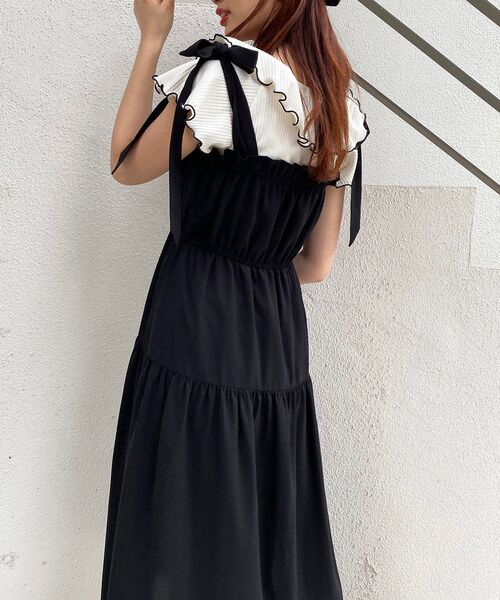 MAJESTIC LEGON（マジェスティックレゴン）の「ショルダーリボンキャミワンピ（ワンピース・レディース・ライトグリーン/ブラック系その他/ブラック・SMALL/MEDIUM）」の14枚目の写真